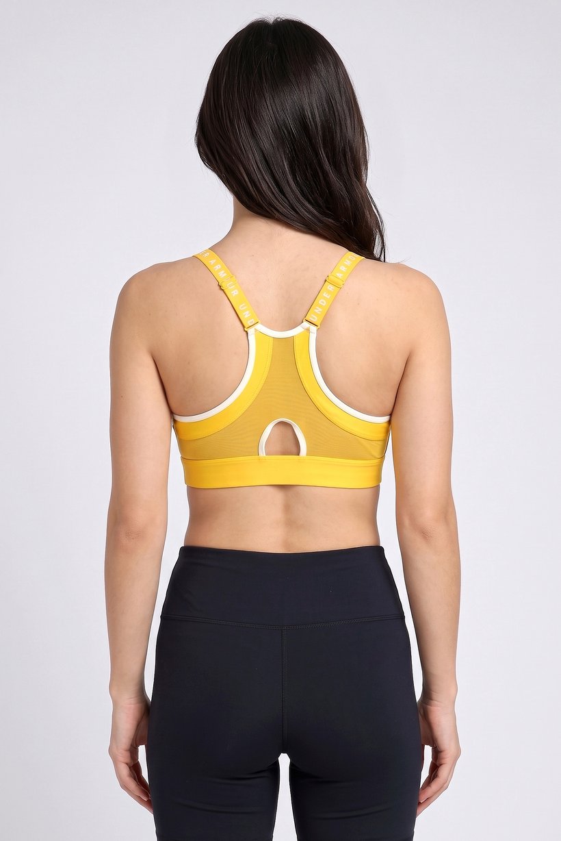 Women Brand Logo Padded Training Sports Bra, Yellow