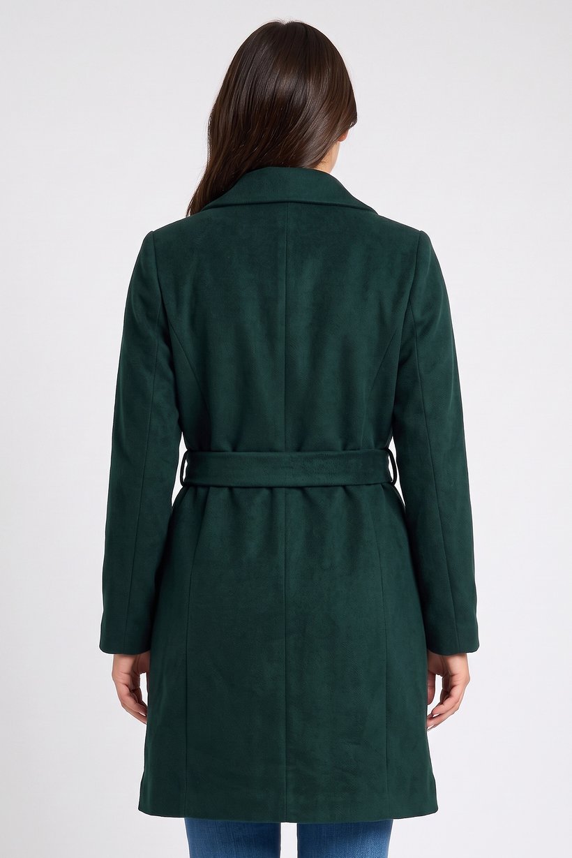 Women Textured Belted Trench Coat, Dark Green