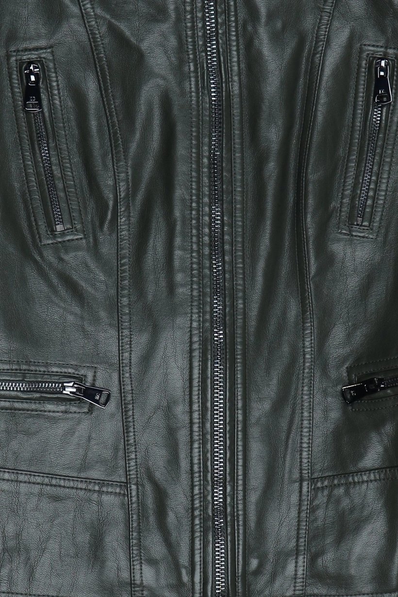 Women Plain Motorcycle Jacket, Dark Green