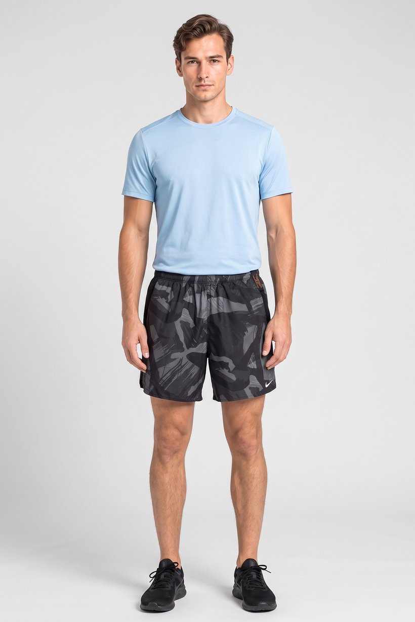 Men Standard Fit 7 Inseam Camouflage Running Shorts, Multicolor