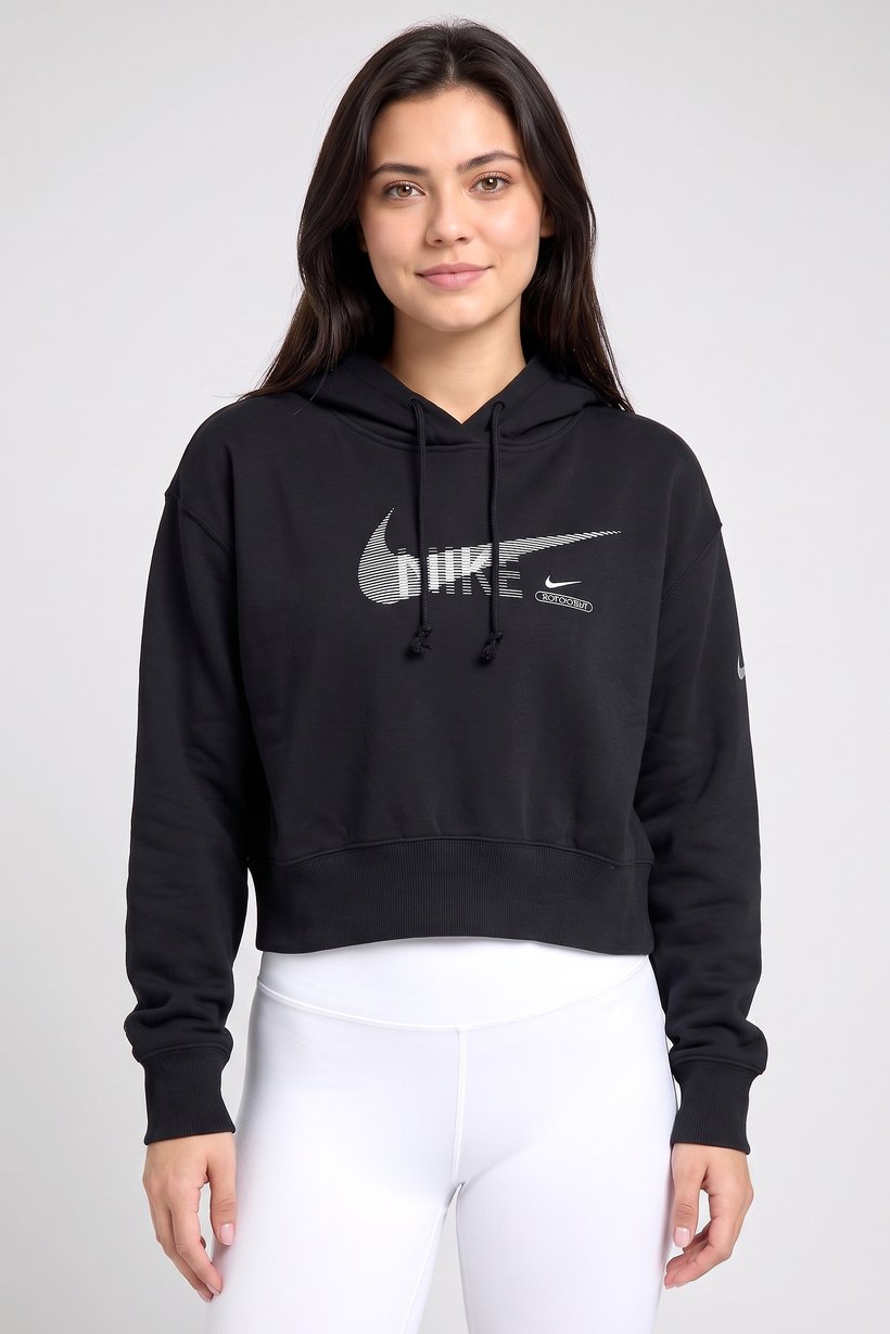 Women Sportswear Fit Brand Logo Outdoor Hoodie, Black