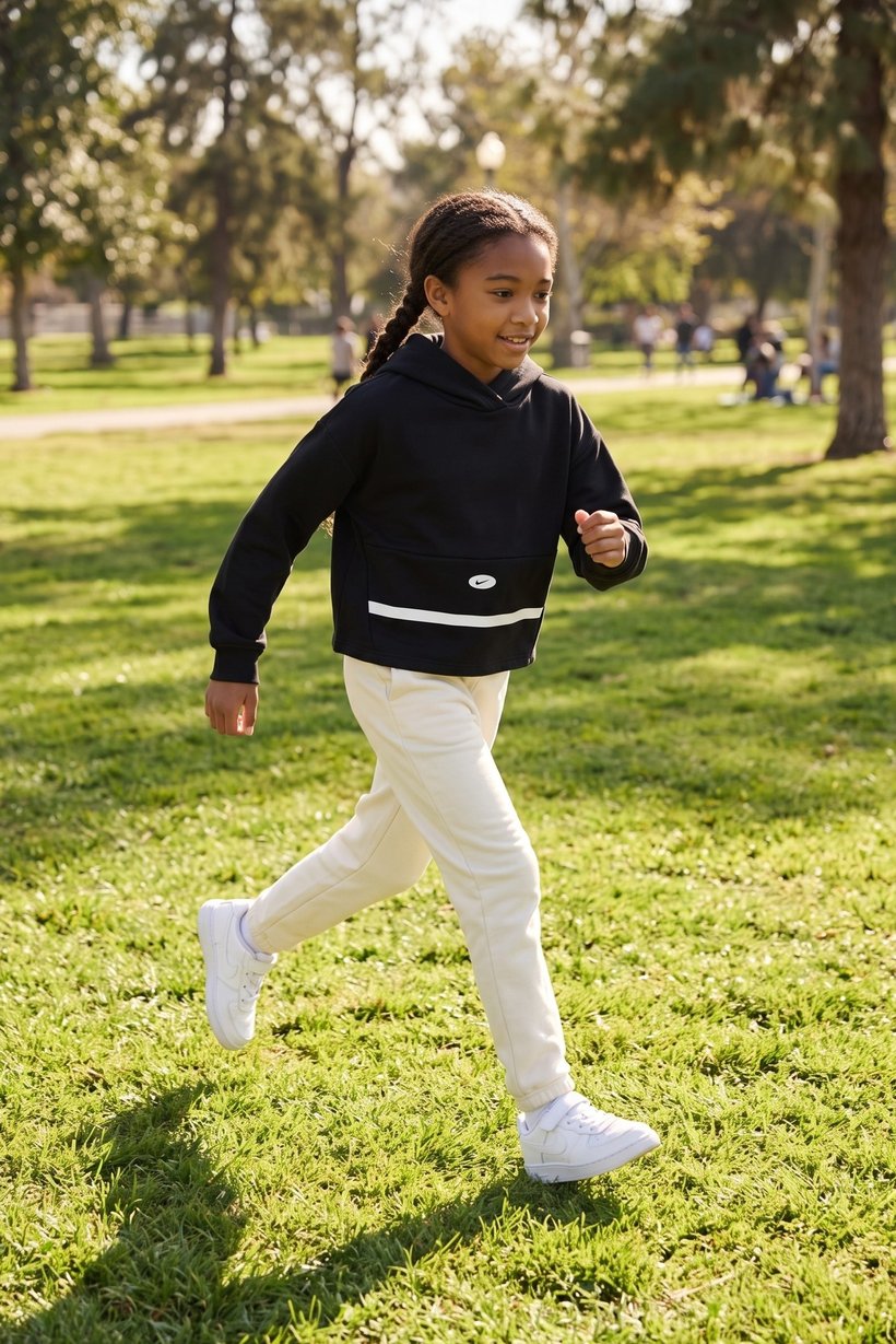 Kids Girl Oversized Fit Long Sleeve Outdoor Hoodie, Black