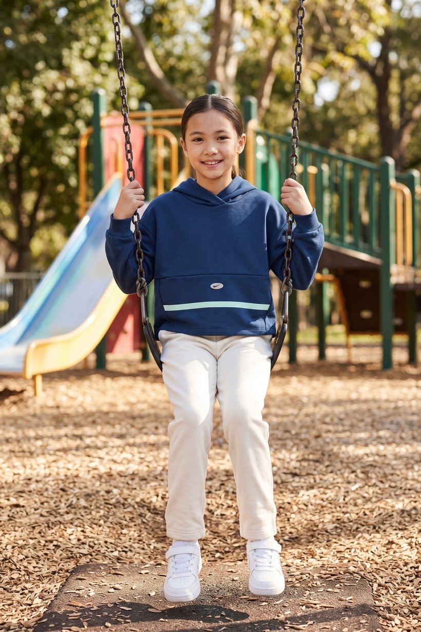 Kids Girl Oversized Fit Long Sleeve Outdoor Hoodie, Teal Blue