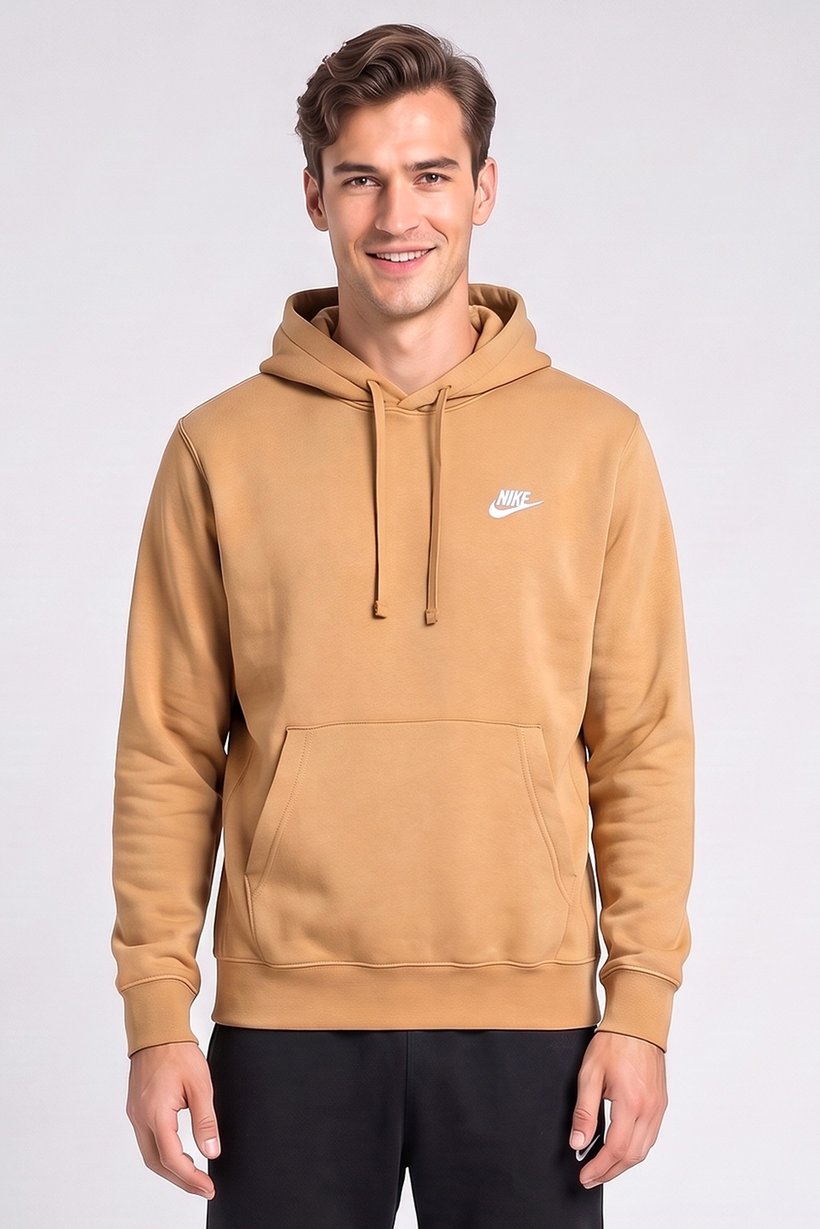 Men Sportswear Fit Long Sleeves Outdoor Hoodie, Dark Khaki