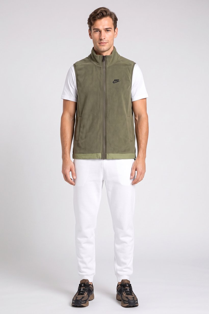 Men Sportswear Fit Sleeveless Full Zip Outdoor Vest Jacket, Olive