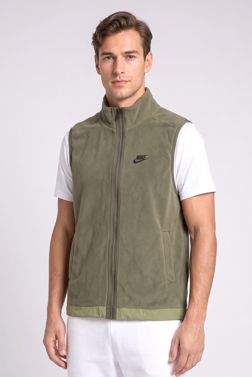 Men Sportswear Fit Sleeveless Full Zip Outdoor Vest Jacket, Olive