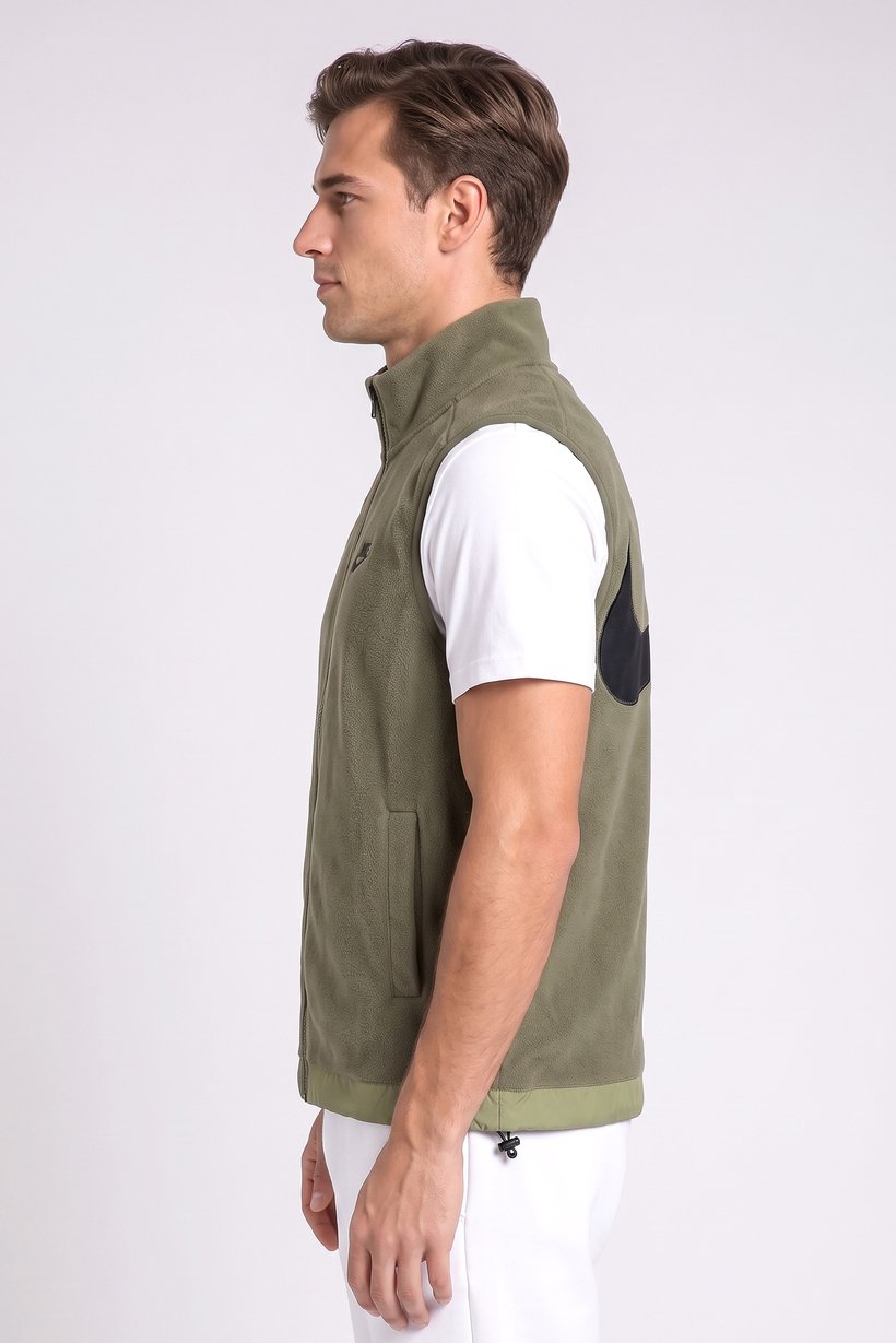 Men Sportswear Fit Sleeveless Full Zip Outdoor Vest Jacket, Olive