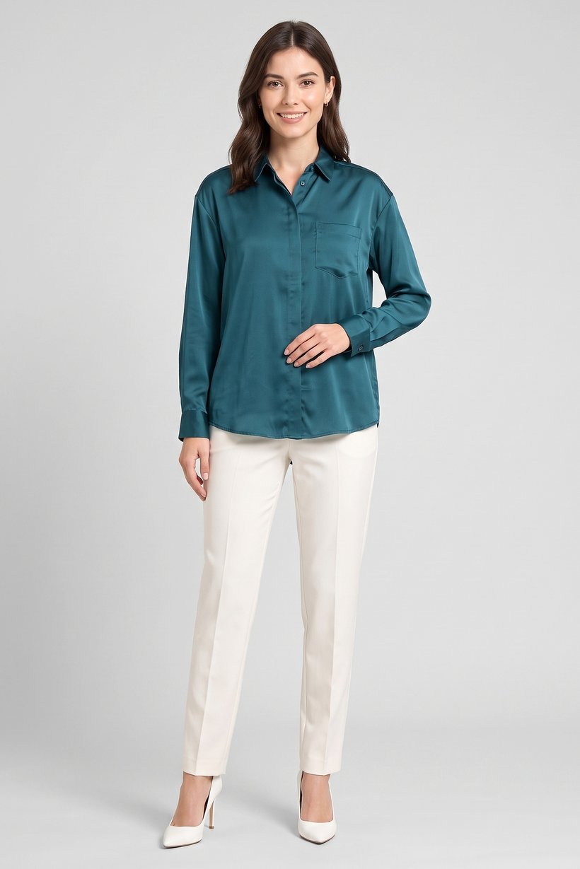 Women Regular Fit Long Sleeve Solid Shirt, Emerald Green