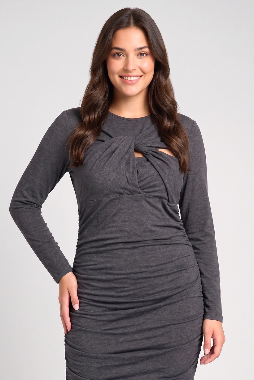 Women Heather Midi Dress, Dark Grey