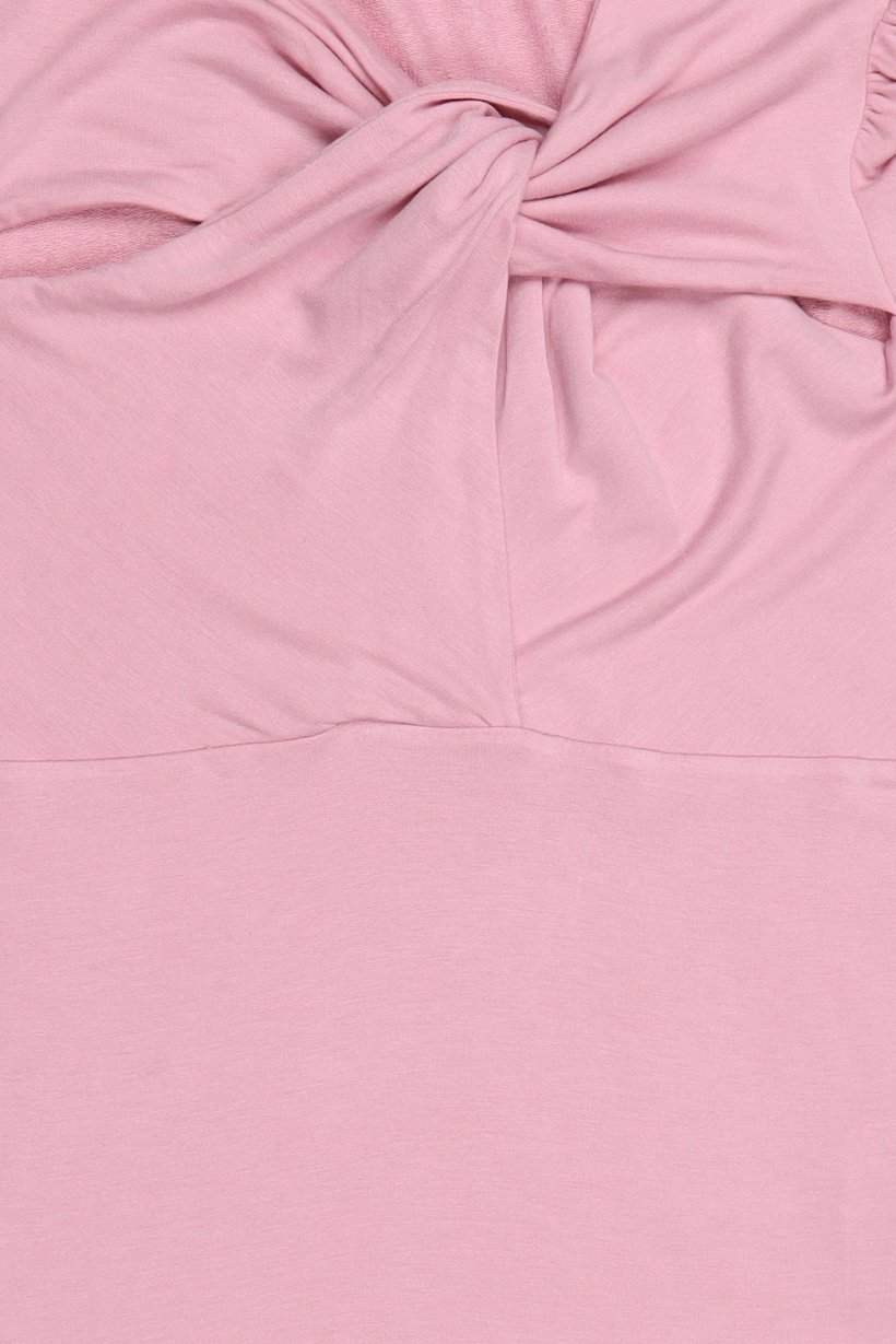 Women Twist Neck Short Sleeve Solid Top, Dusty Pink