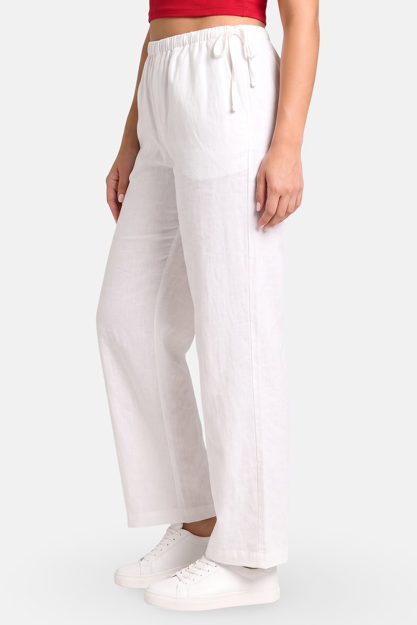 Women Regular Fit Solid Wide Leg Pants, White