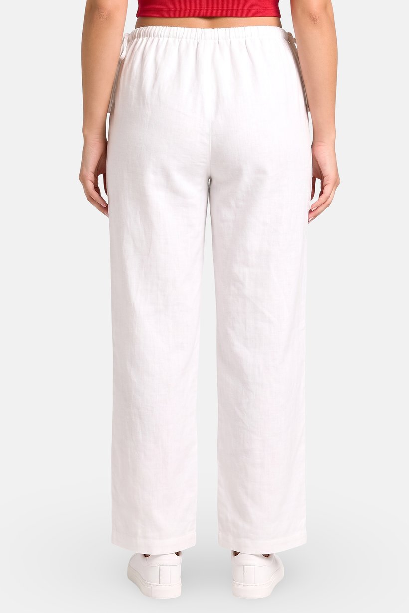 Women Regular Fit Solid Wide Leg Pants, White