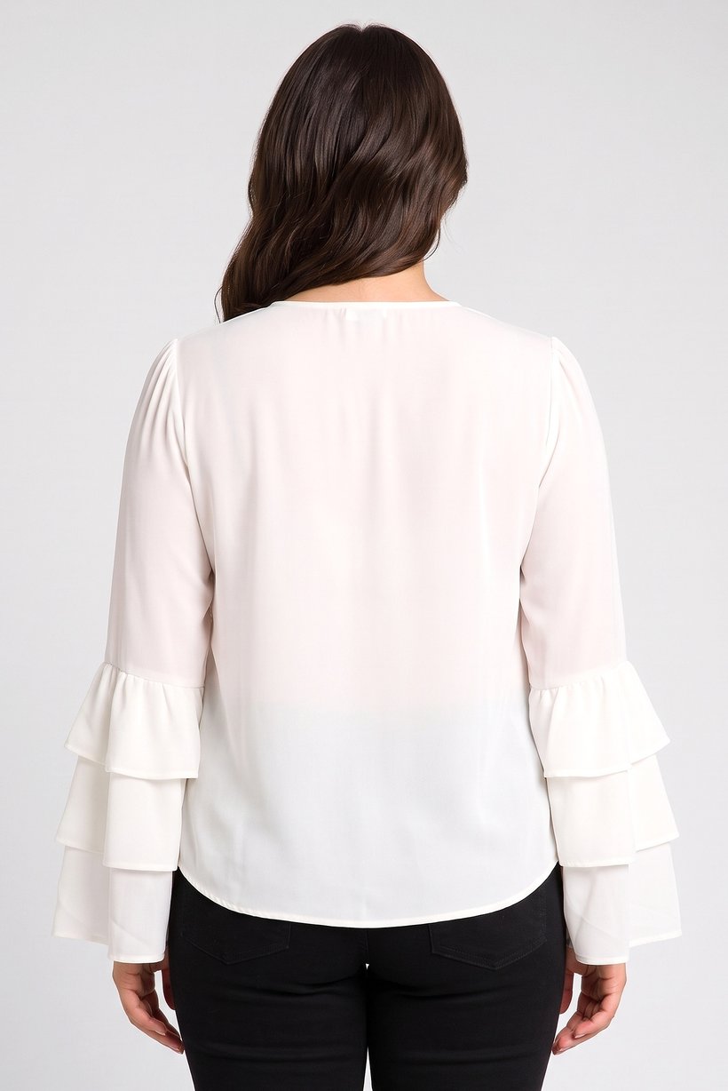 Women Round Neck Long Sleeve Plain Top, Ivory