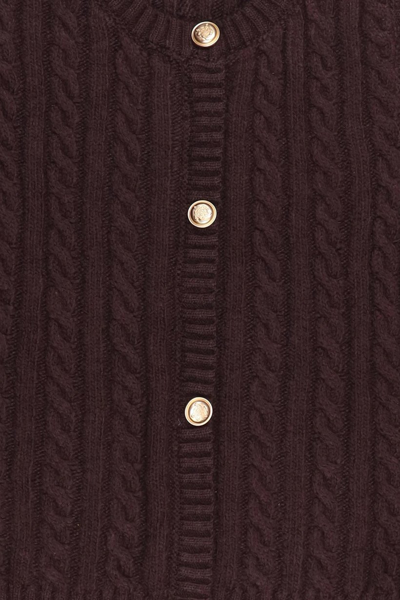 Women Crew Neck Knitted Sleeveless Cardigan, Chocolate