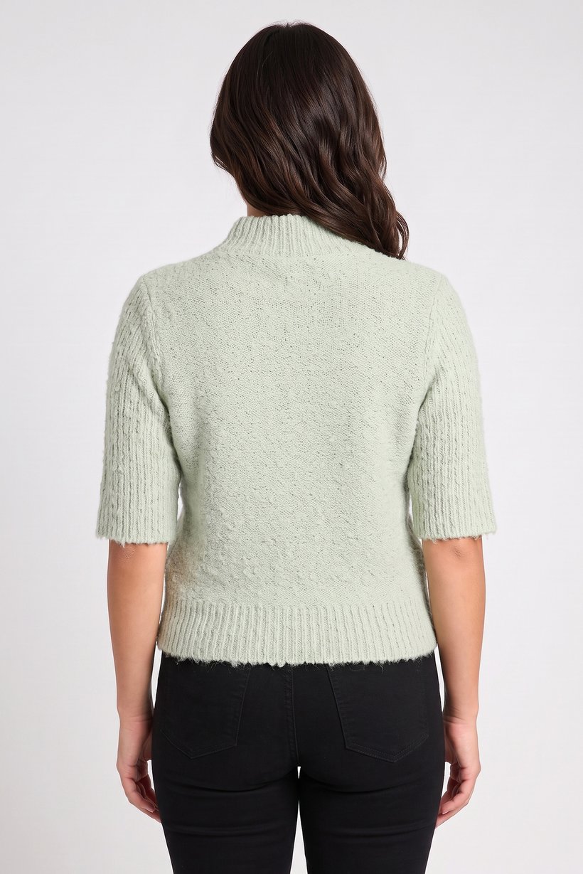 Women Mock Neck Textured Sweater, Sage