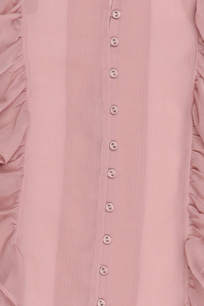 Women Round Neck Long Sleeve Textured Blouse, Blush Pink