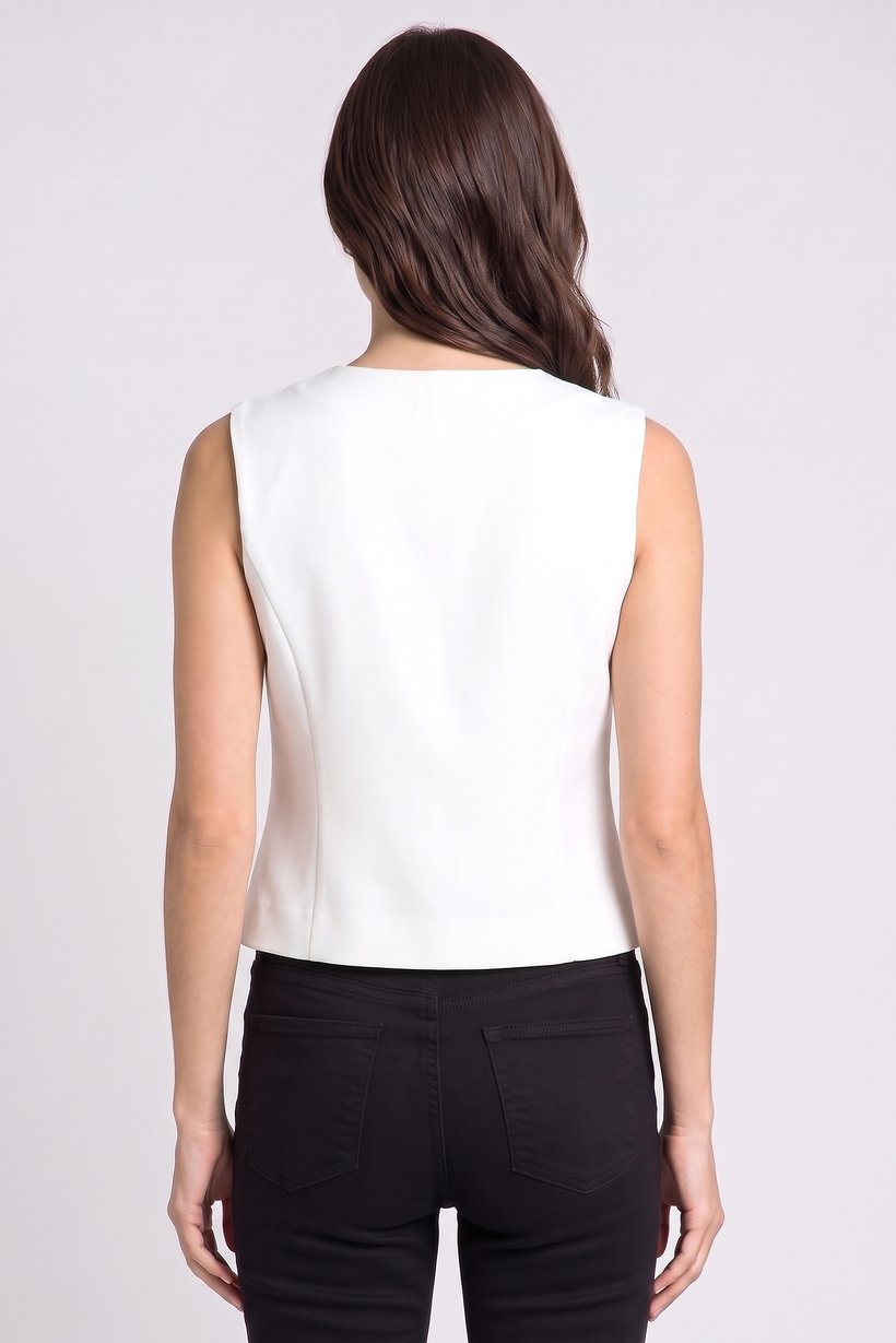 Women Regular Fit Solid Sleeveless Waistcoat, White