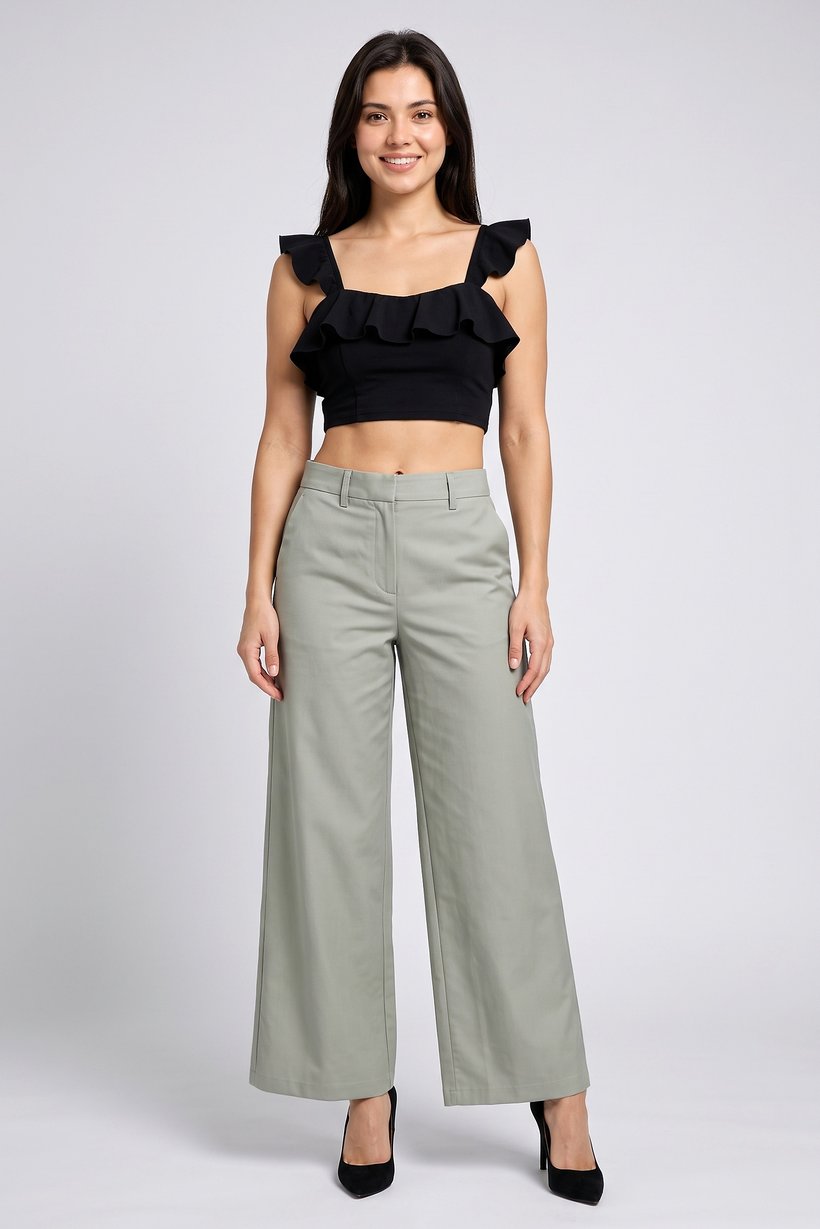 Women Regular Fit Solid Wide Leg Pants, Grey