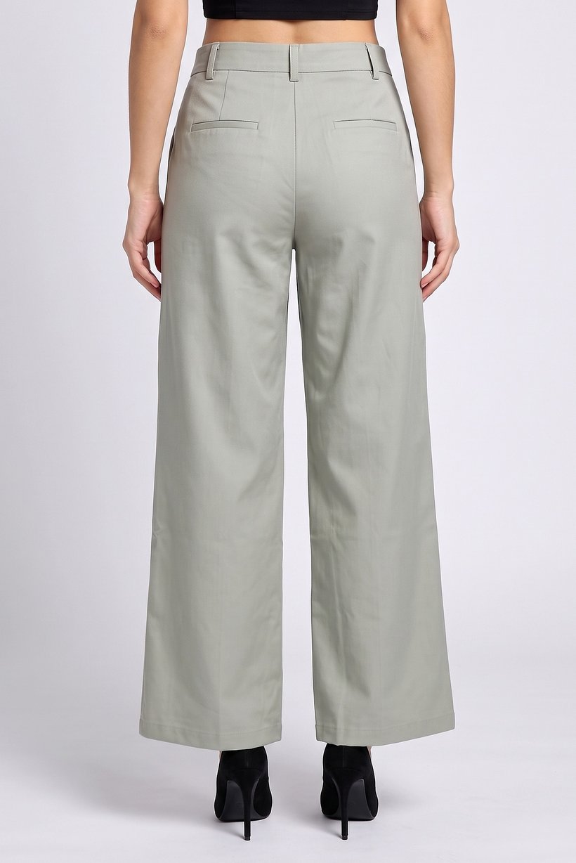 Women Regular Fit Solid Wide Leg Pants, Grey