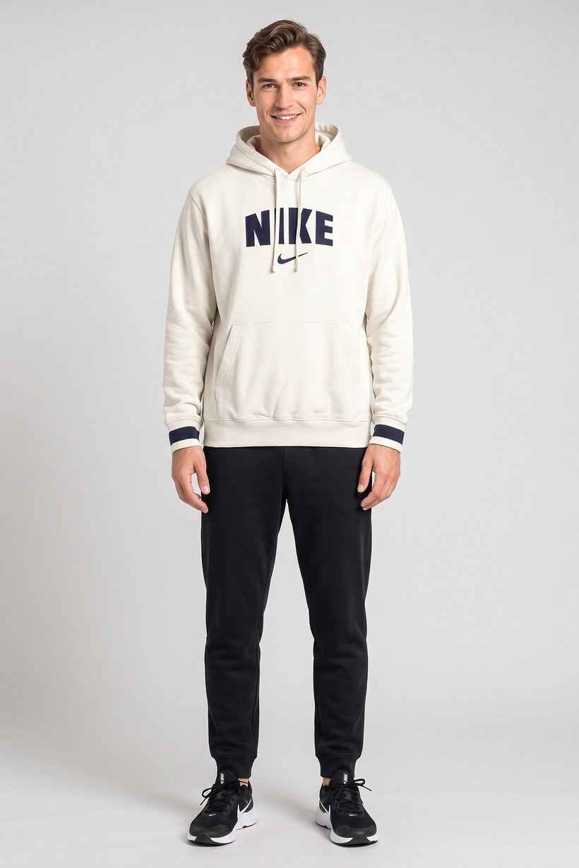 Men Sportswear Fit Long Sleeve Outdoor Hoodie, Off White
