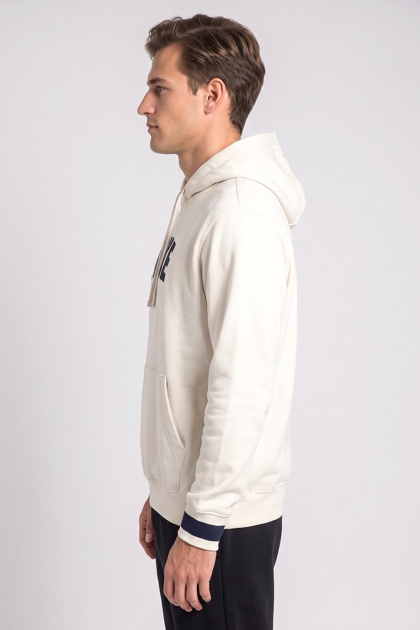 Men Sportswear Fit Long Sleeve Outdoor Hoodie, Off White
