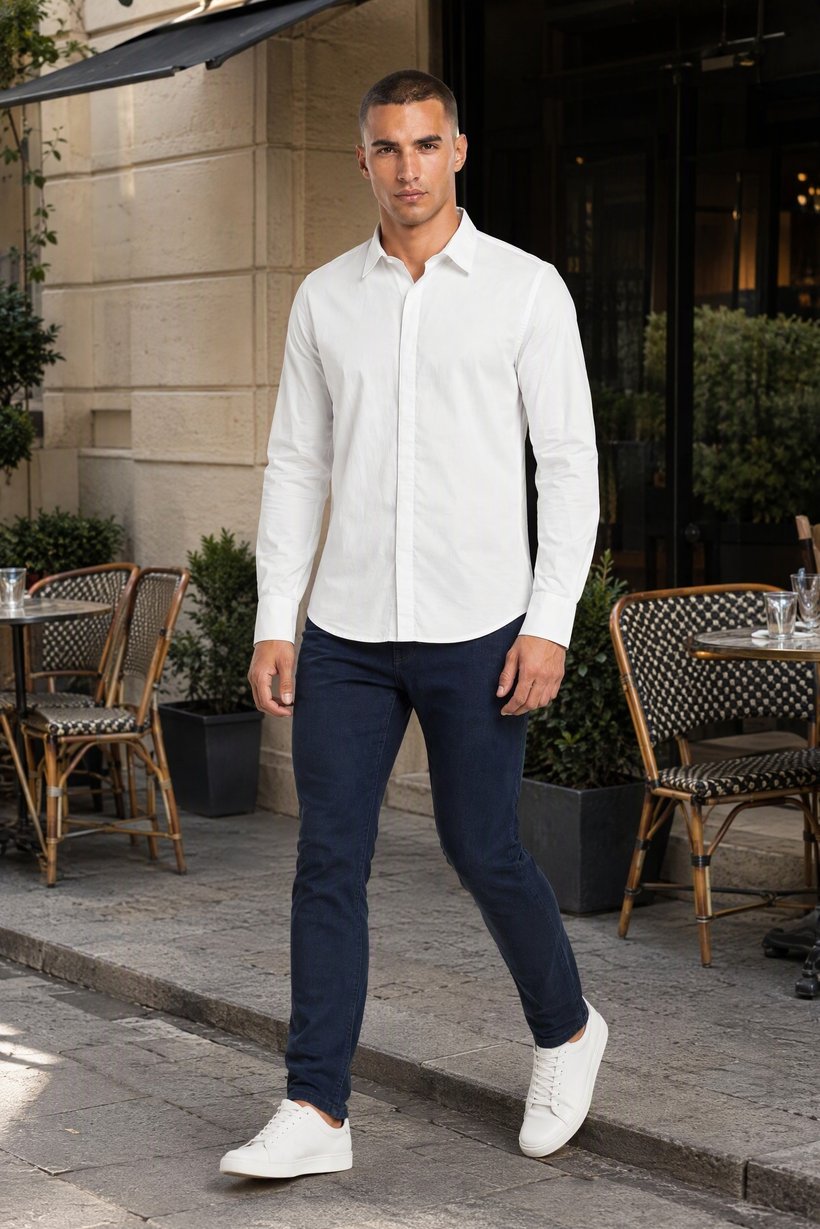 Men Regular Fit Plain Long Sleeve Casual Shirt, White