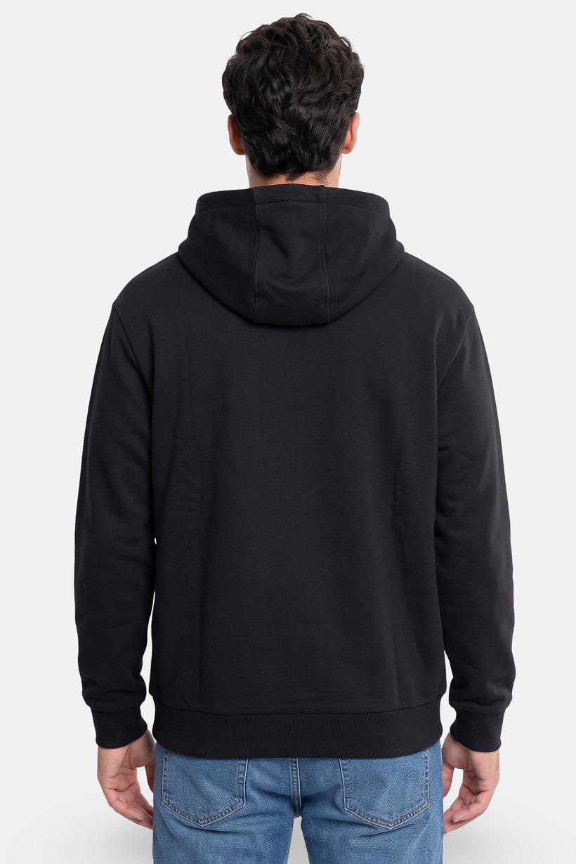 Men Embroidered Logo Long Sleeve Hoodie, Black