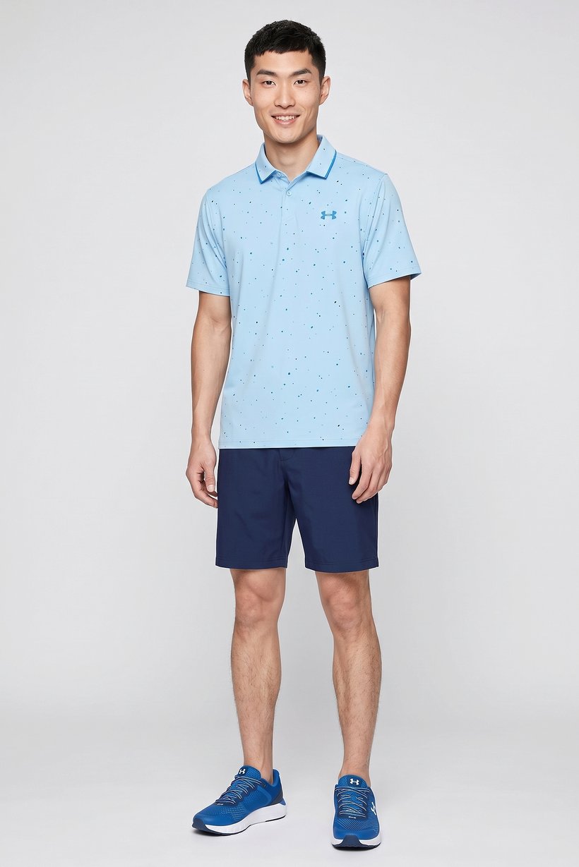Men Loose Fit Short Sleeve Outdoor Polo Shirt, Light Blue