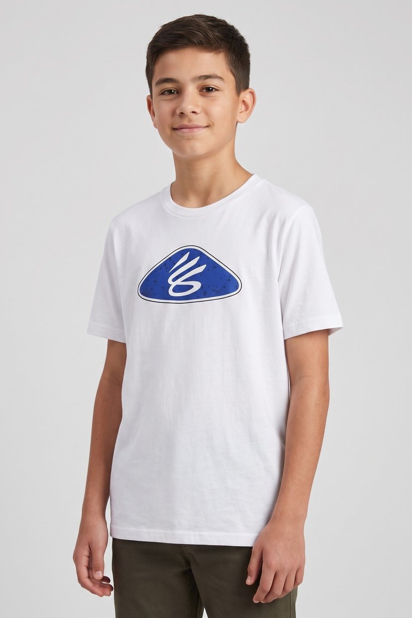 Under Armour x Curry Kids Boy Loose Fit Short Sleeve Outdoor Shirt, White