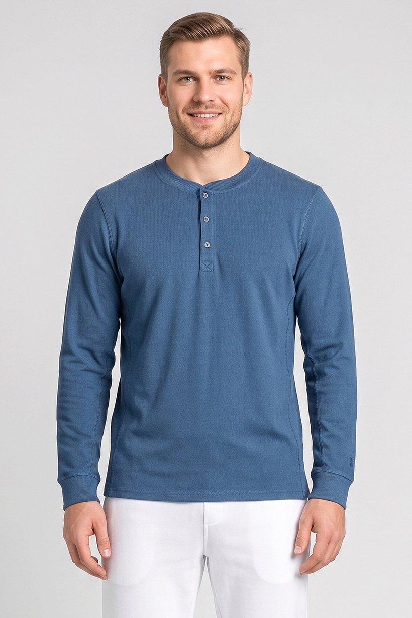 Men Relaxed Fit Long Sleeve Outdoor Sweatshirt, Teal Blue