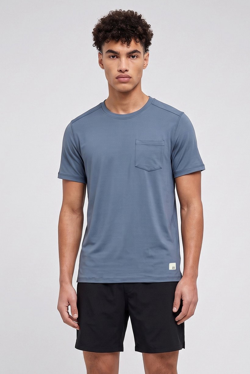 Men Sportswear Fit Short Sleeve Outdoor T-Shirt, Dusty Blue