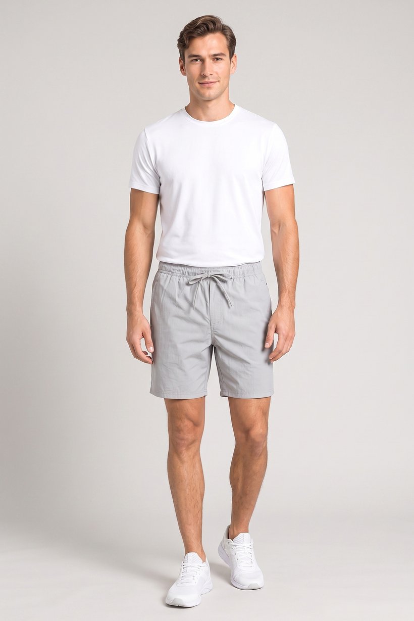Men Embroidered Logo Basic Shorts, Grey