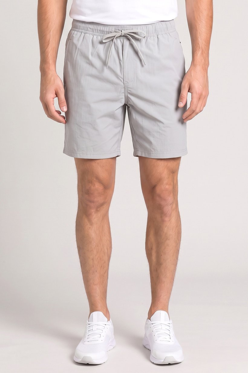 Men Embroidered Logo Basic Shorts, Grey