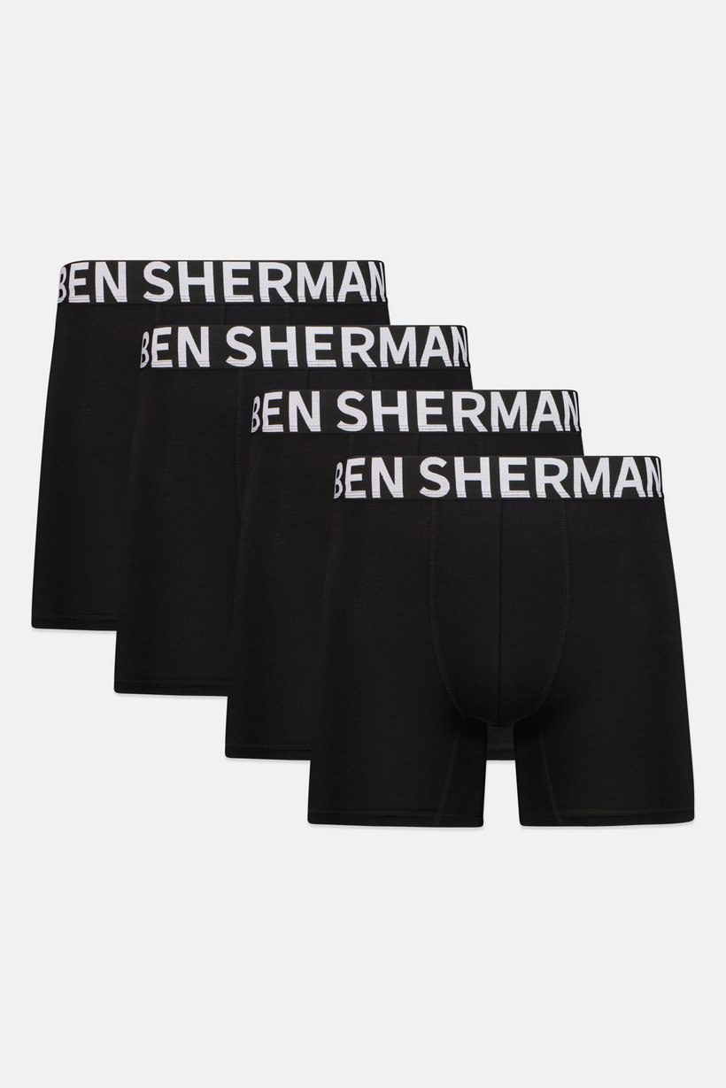 Men 4 Pcs Brand Logo Boxer Briefs, Black