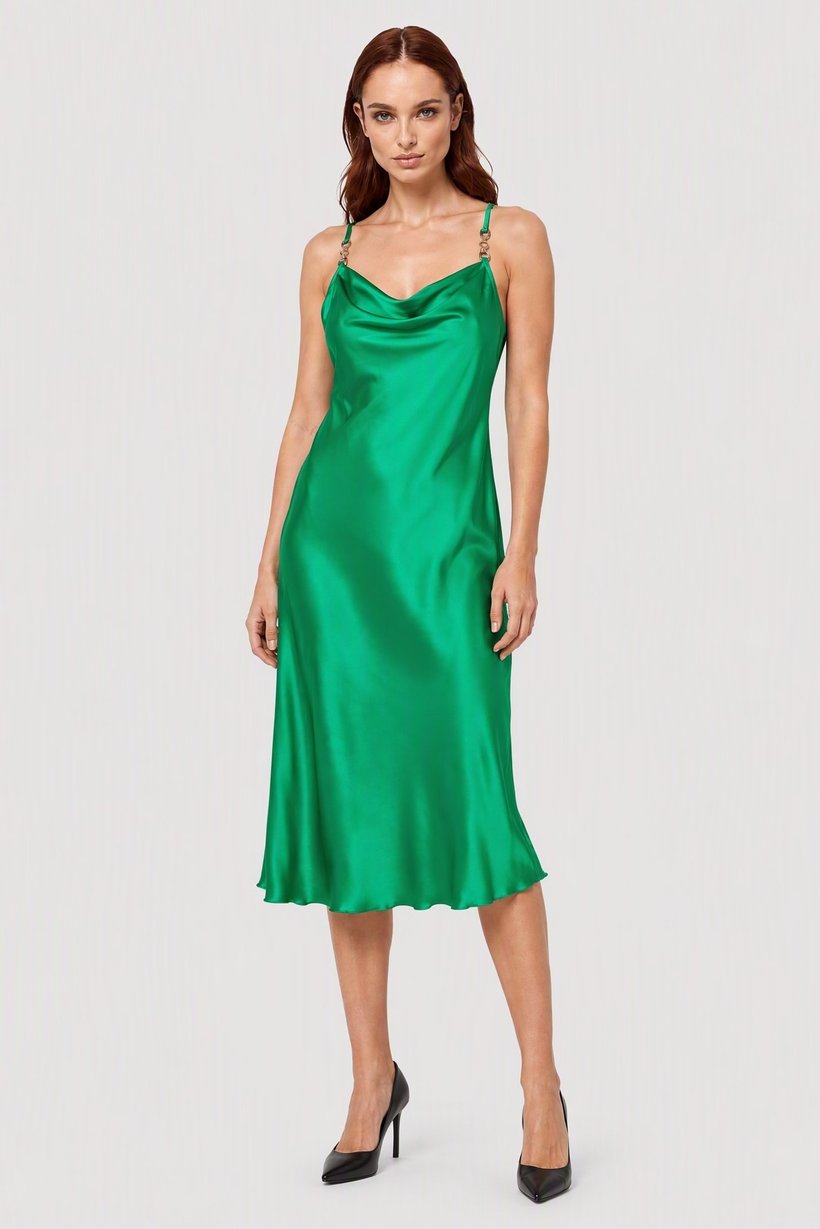 Women Solid Midi Dress, Green
