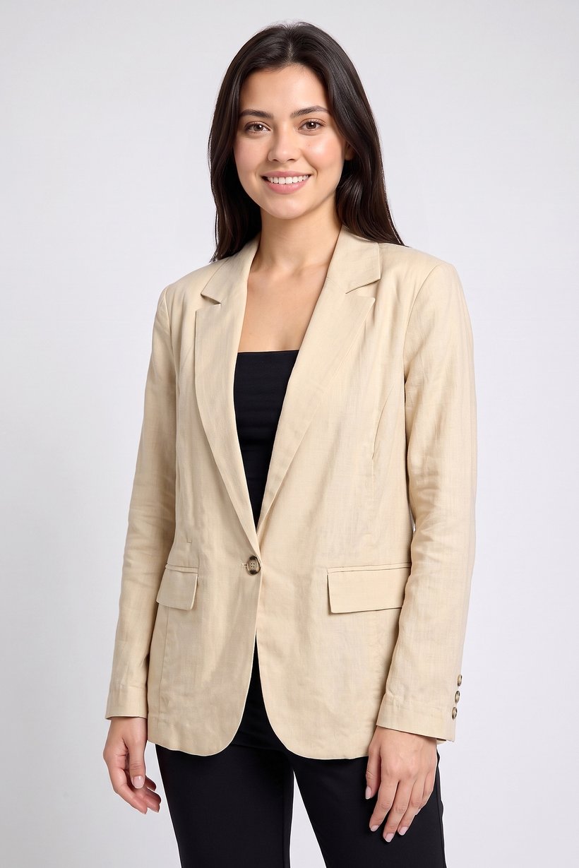 Women Regular Fit Solid Casual Blazer, Beige