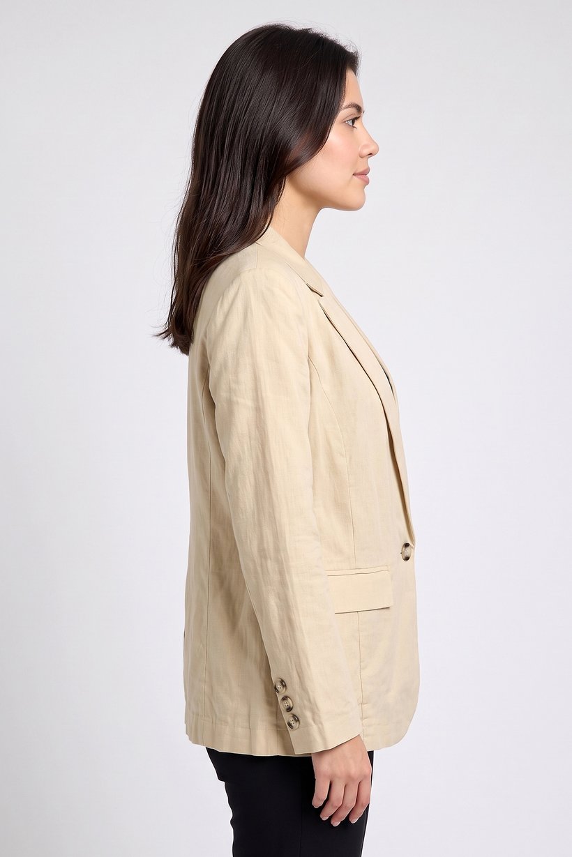 Women Regular Fit Solid Casual Blazer, Beige