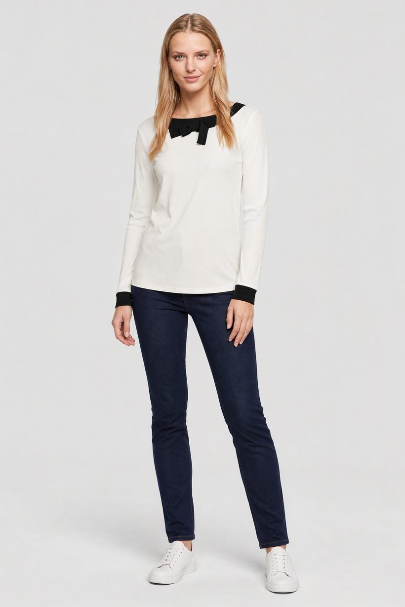 Women Boat Neck Textured Long Sleeve Top, White