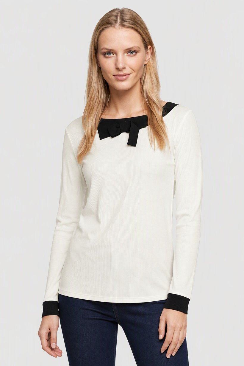 Women Boat Neck Textured Long Sleeve Top, White