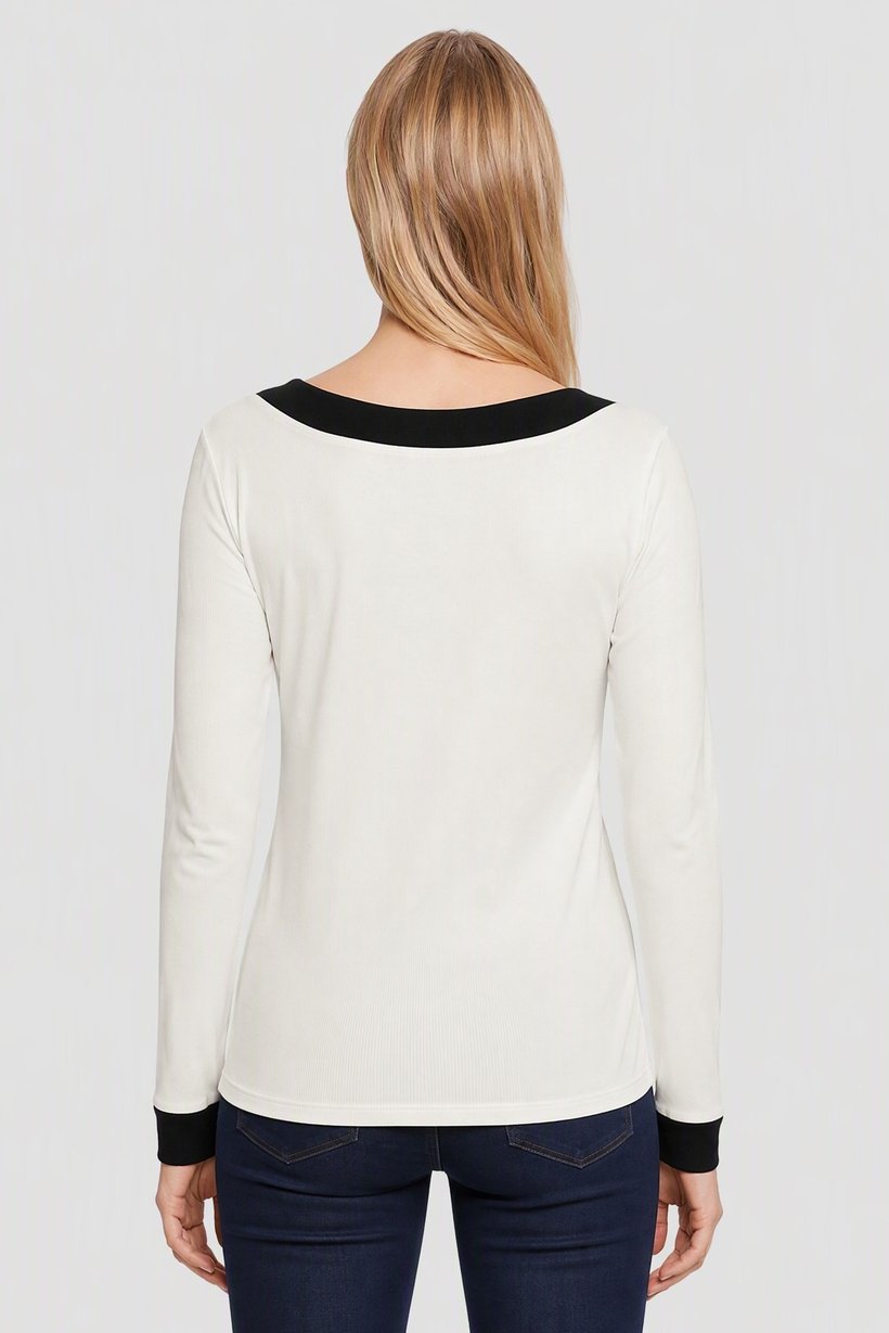 Women Boat Neck Textured Long Sleeve Top, White