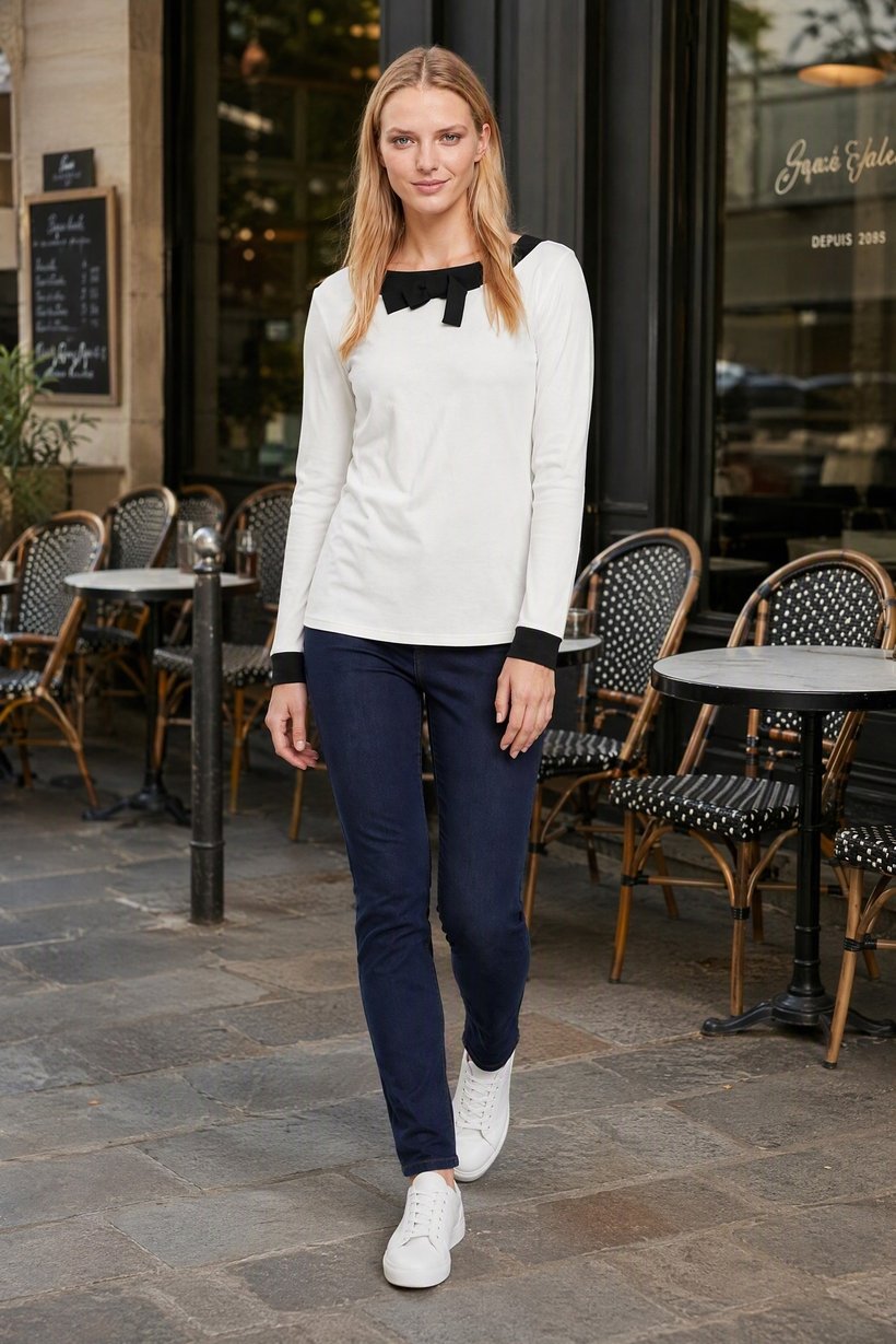 Women Boat Neck Textured Long Sleeve Top, White