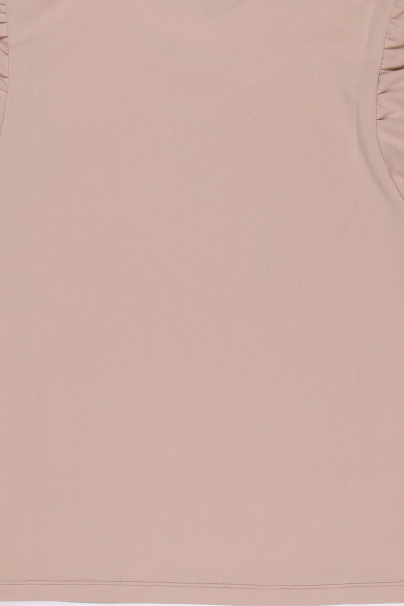 Women Crew Neck Bubble Sleeve Plain Blouse, Light Tan