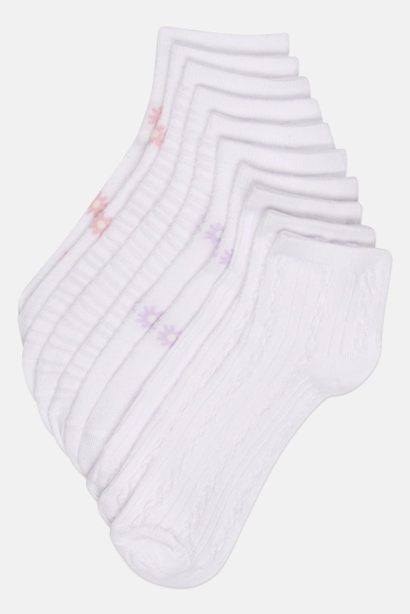 Women 10 Pairs Allover Print Ankle Socks, Multicolor