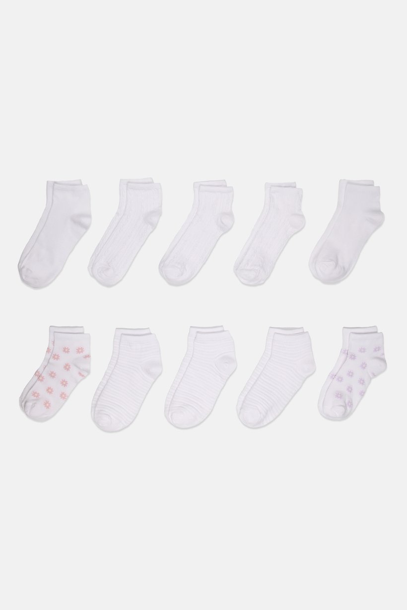 Women 10 Pairs Allover Print Ankle Socks, Multicolor
