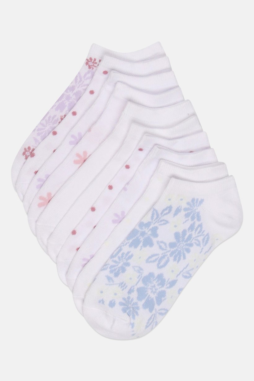 Women 10 Pairs Textured No Show Socks, White