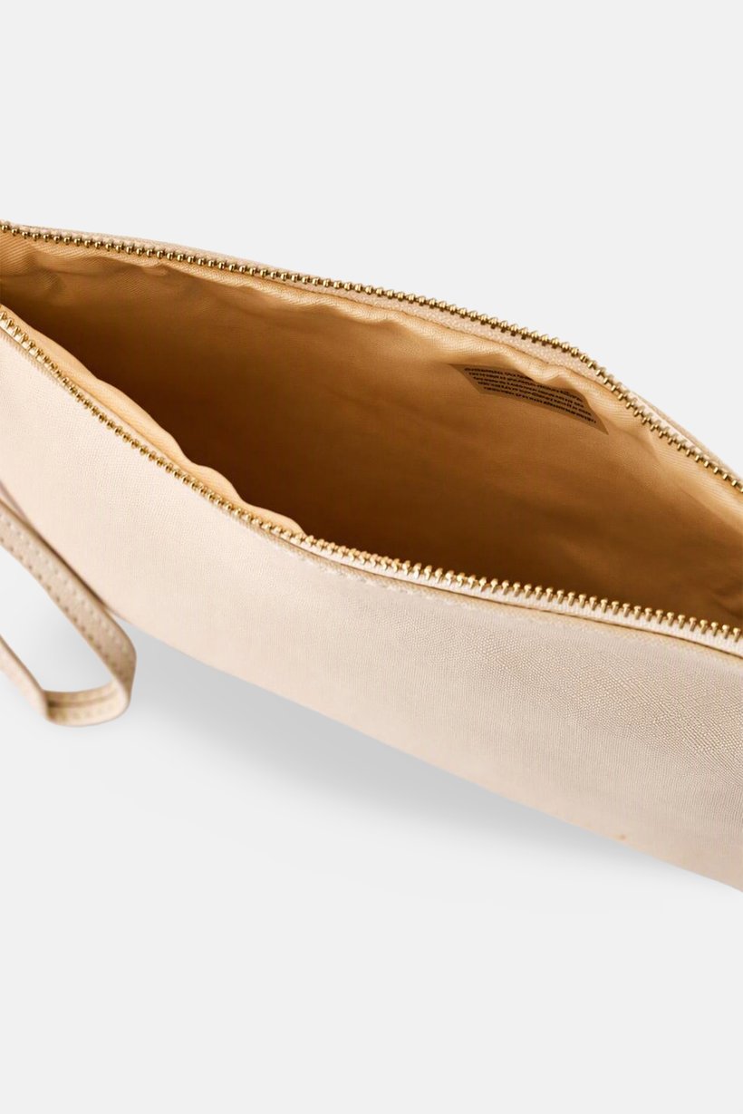 3 Pieces Plain Luxe Travel Pouches, Beige