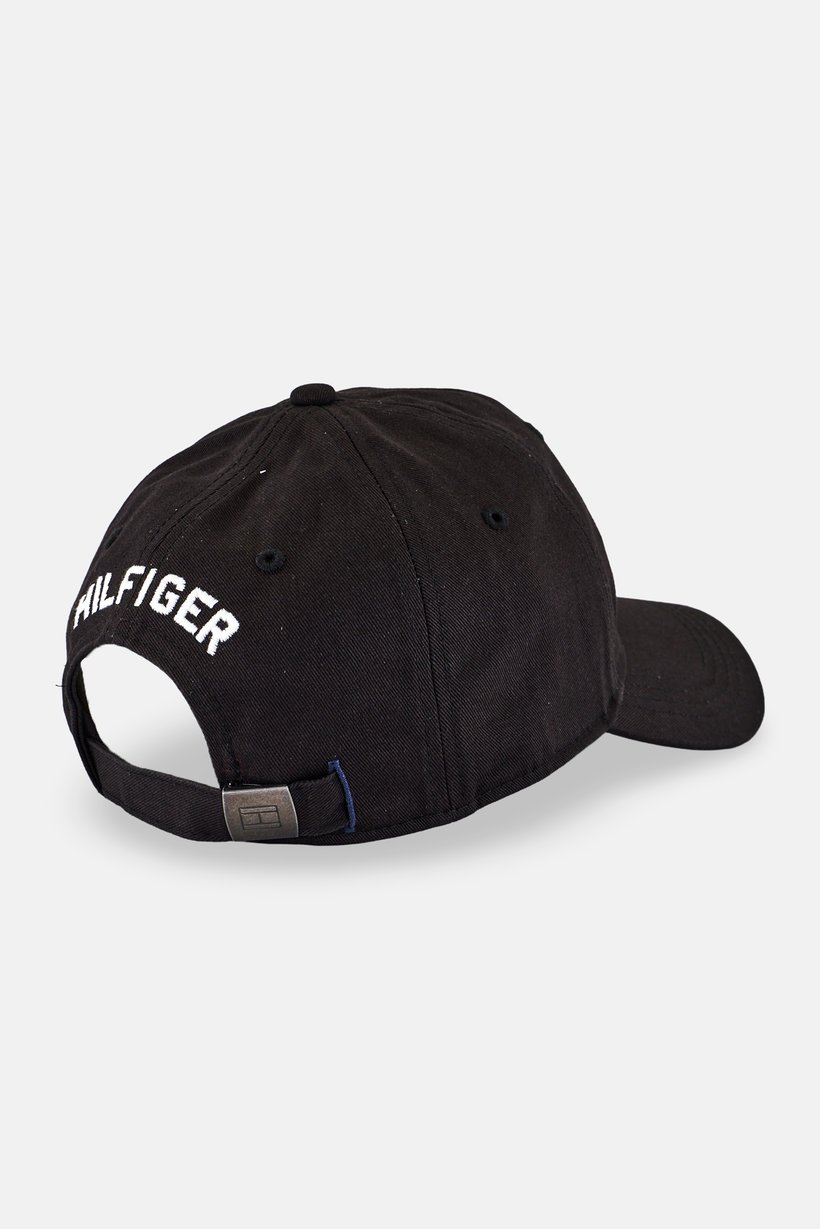 Men Embroidered Logo Adjustable Buckle Closure Cap, Black