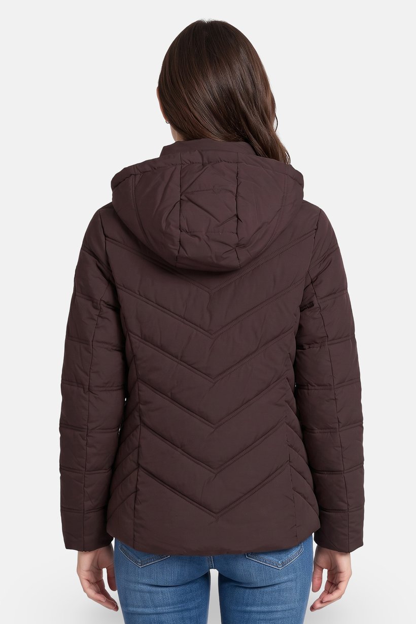 Women Quilted Puffer Jacket, Dark Brown