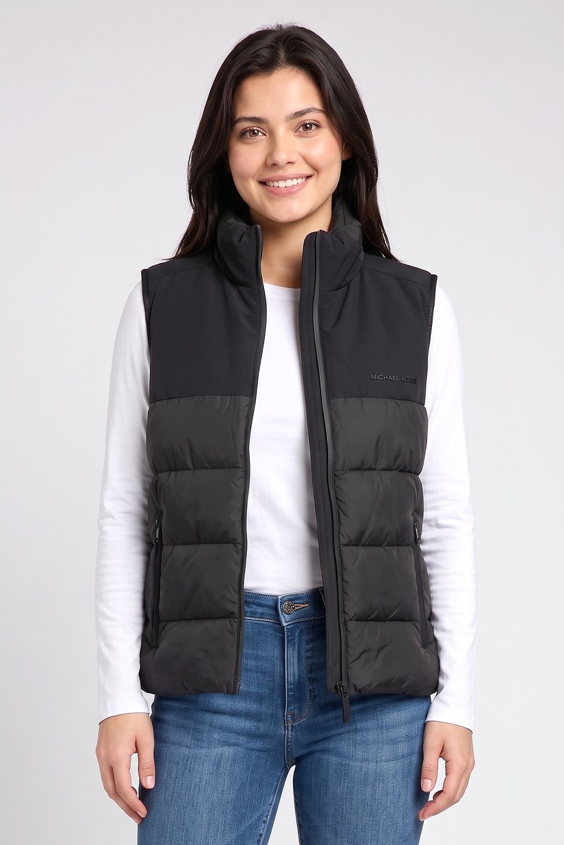 Women Quilted Puffer Vest Jacket, Black