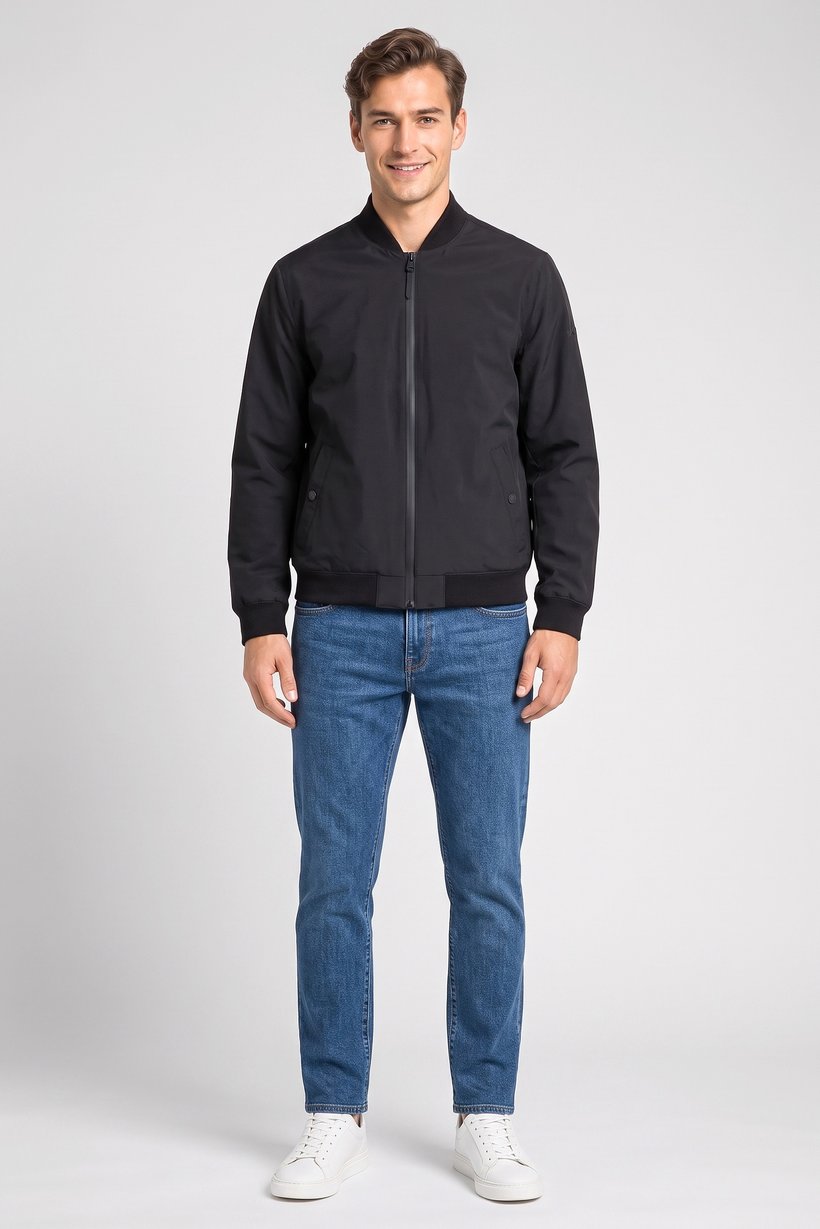 Men Plain Bomber Jacket, Black